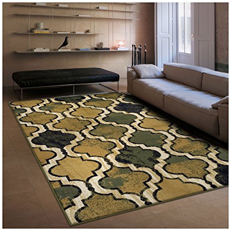 Superior Modern Viking Collection Area Rug, 10mm Pile Height with Jute Backing, Chic Textured Geometric Trellis Pattern, Anti-Static, Water-Repellent Rugs - Green, 8' x 10' Rug