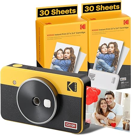 KODAK Mini Shot 2 Retro 4PASS 2-in-1 Instant Camera and Photo Printer (2.1x3.4 inches)   68 Sheets Bundle, Yellow