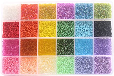 Haobase 24000 Pcs 2mm Glass Seed Beads, 24 Colors Small Beads Kit , Bracelet Beads with a Storage Box for Jewelry Making