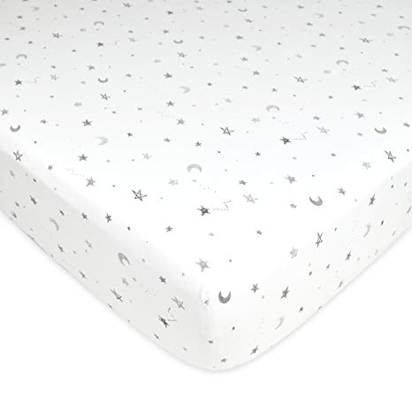 TL Care Fitted Crib Sheet for Standard Crib and Toddler Mattress, Stars and Moon, for Boys and Girls