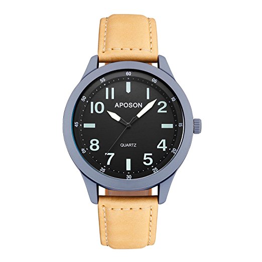 Aposon Mens Quartz Analog Watches, Waterproof Business Casual Wrist Dress Wristwatch Key Scratch Resistant Face Classic Design 98FT 30M Water Resistant