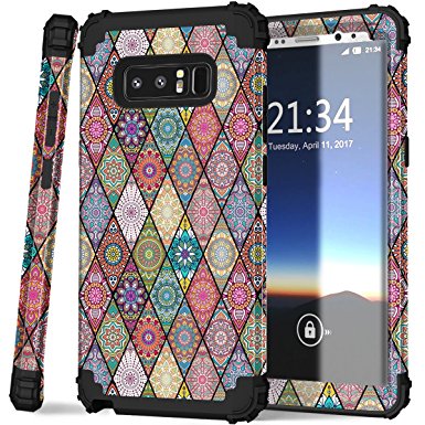 Galaxy Note 8 Case, Hocase Heavy Duty Shockproof Hybrid Hard Shell Silicone Bumper Protective Case with Cute Mandala Flower Pattern Design for Samsung Galaxy Note 8 (2017) - Black