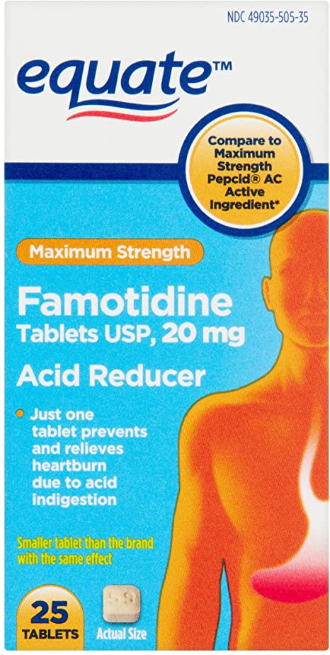 Equate Maximum Strength Famotidine Acid Reducer, 20 mg, 25 Tablets