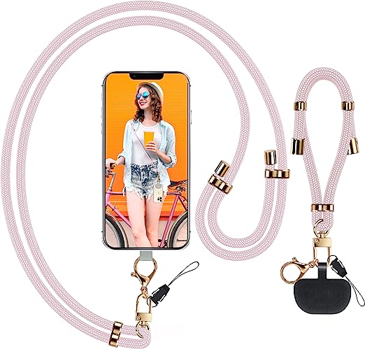 Universal Phone Lanyard with Wrist Strap, Adjustable Crossbody Cell Phone Lanyard Neck Strap and Wristlet Strap with 2 Lobster Clips, Phone Tether Patches and Phone Straps (Pink,2 Pack)