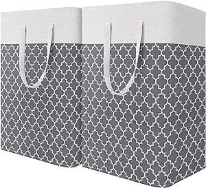 ALINK Laundry Baskets, Laundry Hamper with Long Handles, Collapsible Waterproof Clothes Hamper, Durable Tall Laundry Bin, Clothes Hamper for Bedroom, Bathroom, Dorm, Toys, 75L, 2-Pack, gray