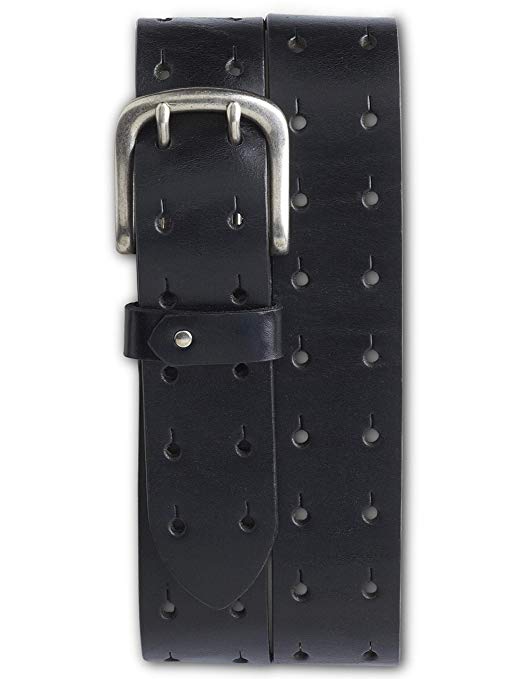 Harbor Bay by DXL Big and Tall Double-Prong Leather Belt, Black