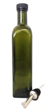 Olive Oil Dispenser 500ml Square Green Bottle Screw Cap and Flip-Top Pourer