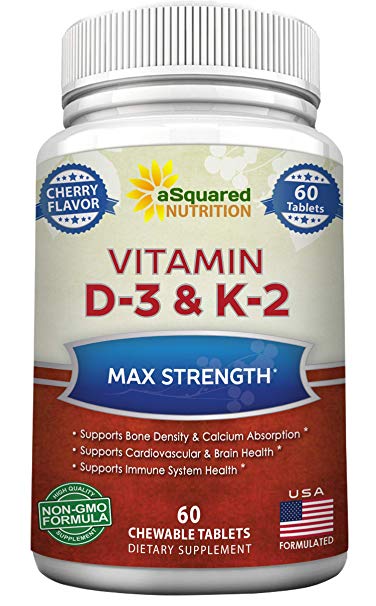 Vitamin D3 with K2 Supplement - Max Strength D-3 Cholecalciferol & K-2 MK7 to Support Healthy Bones, Teeth, Heart - Antioxidant D 3 & K 2 MK-7 Energy Formula for Men and Women (60 Tablets)