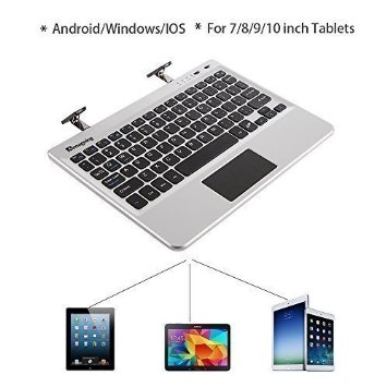Amagoing Wireless Bluetooth Keyboard with Multi-Touchpad Built-In Unique Autoshrink Hidden Stands for Windows, Android 4.0 and Above System Tablet/PC/ Smart Phone (Silver Color)