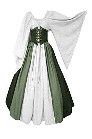 ValorSoul Renaissance Costumes Dress for Women Trumpet Sleeves Fancy Medieval Gothic Lace Up Dress