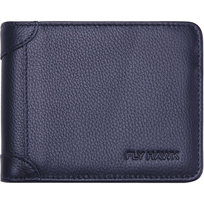 FlyHawk Genuine Leather RFID Blocking Wallets for Men Mini&Slim Size Bifold Wallet