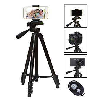 TESVERO 50" Aluminum Alloy Tripod for Phone Video Camera   Wireless Remote Control   Smartphone Holder Mount Compatible for iPhone Xs Max XR X 8 Plus 7 6 6S Plus,Samsung Galaxy Note Series Phones
