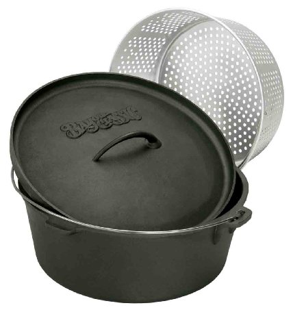 Bayou Classic 7412 12-Quart Cast Iron Dutch Oven with Dutch Oven Lid and Perforated Aluminum Basket