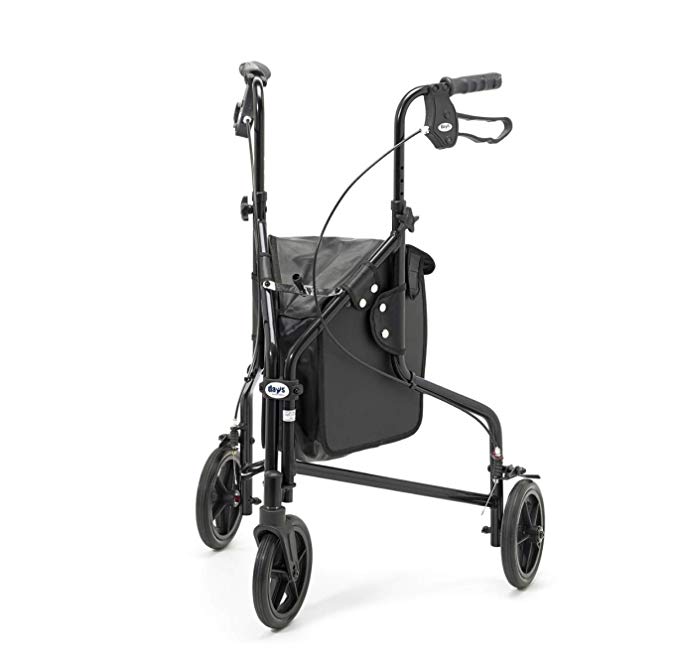 Days Lightweight Aluminium Folding 3 Wheel Tri Walker with Lockable Brakes and Carry Bag, Adjustable Height, Limited Mobility Aid, Graphite with Bag & Basket, (Eligible for VAT relief in the UK)