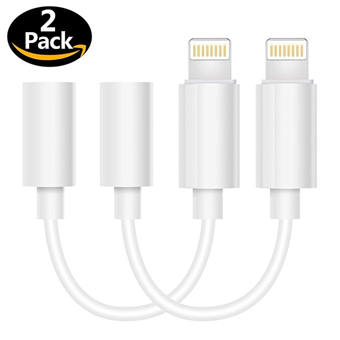 (2 pack) Lampari lightning to 3.5mm headphone jack aux adapter for iPhone 7/7 Plus -(iOS 10.2,10.3) White