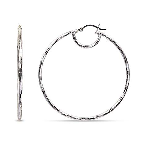 LeCalla Women's Sterling Silver Jewelry Round Tube Hoop Earrings