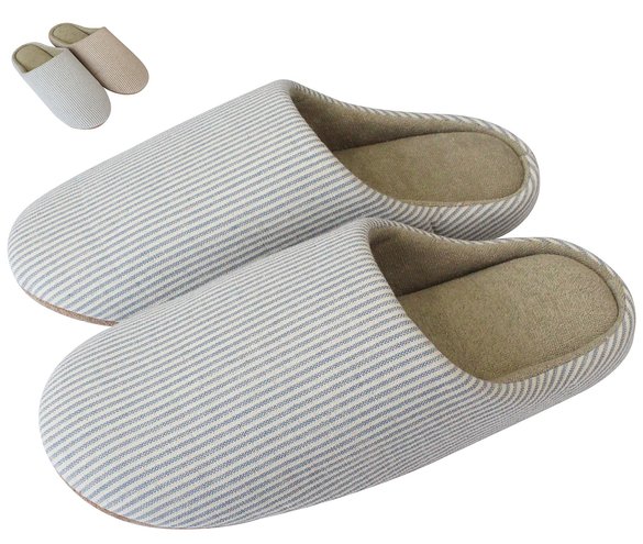 UltraIdeas Unisex Soft Cotton Washable Slip on Stripe Indoor Slippers with Slip-Resistant Suede Sole