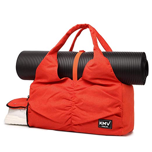 Travel Yoga Gym Bag for Women, Carrying Workout Gear, Makeup, and Accessories, Shoe Compartment and Wet Dry Storage Pockets, Large Sizes, Orange