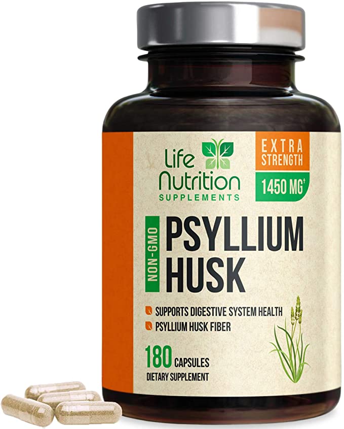 Psyllium Husk Capsules High Potency Dietary Fiber 1450mg - Psyllium Powder Supplement - Made in USA - Best Vegan Soluble Pills, Helps Support Digestion & Regularity - 180 Capsules