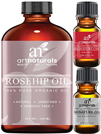 ArtNaturals Rosehip Oil - 100% Certified Organic - Pure Virgin, Cold Pressed & Unrefined 120ml - Best Natural moisturiser to heal Dry Skin, Fine Lines & Scars - Rose hip Seed Oil For Hair Face & Skin