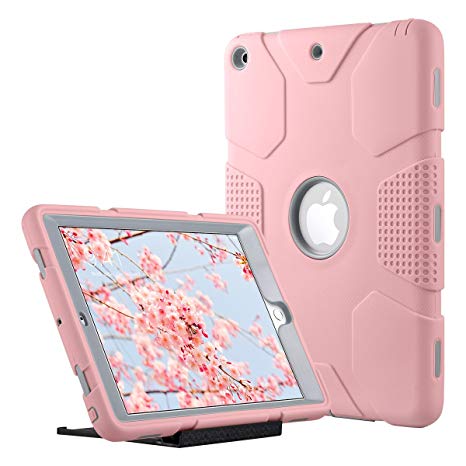 ULAK New iPad 9.7 inch 2018/2017 Case, Triple Layer Design Heavy Duty Shockproof Protective Rugged Cover Armor Case for Apple New iPad 9.7 inch 2018/2017 Model (Rose Gold   Gray)