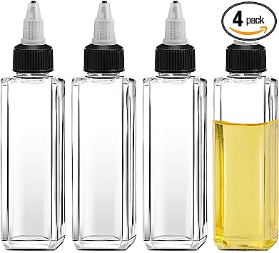 Sliverdew 4 Pcs Oil Squeeze Bottles 3.4 OZ Empty Bottles with Twist Top Cap Plastic Liquid Condiment Container Leak-Proof Dispensing Bottles for Oil Soy Sauce Vinegar Syrup Ketchup