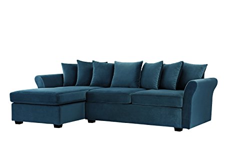 Modern Large Velvet Sectional Sofa, L-Shape Couch with Extra Wide Chaise Lounge (Blue)