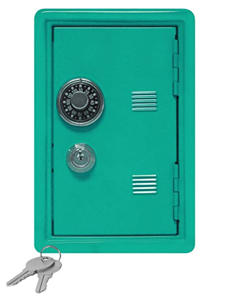 Kid's Coin Bank Locker Safe with Single Digit Combination Lock and Key - 7" High Teal