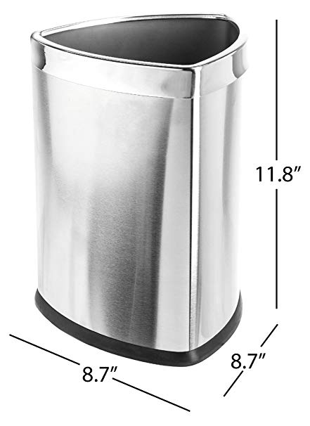 Bennett Magnificent Designed "Triangle Shape" Wastebasket, Small Office Open Top Stainless Steel Trash Can,