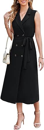 GRACE KARIN Womens Business Casual Midi Dress 2024 Summer Button Down Shirt Dress Sleeveless Lapel V Neck with Pockets