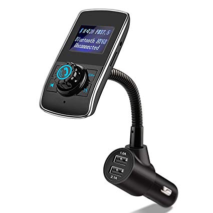 DANTENG Bluetooth FM Transmitter for Car, Wireless Bluetooth Transmitter Adapter with Hand-Free Calling, QC3.0 and Dual USB Ports, Music Player Support TF Card and USB Flash Drive