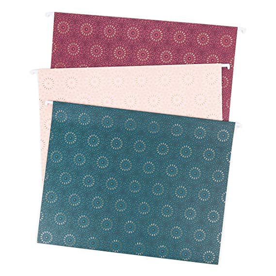 U Brands Fleuri Fashion Hanging File Folders, Letter Size, Assorted Colors, 12 Pack
