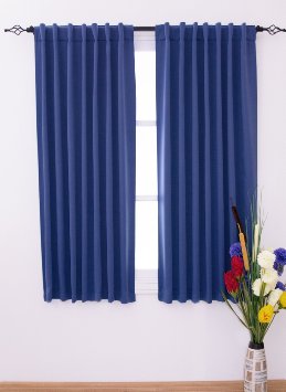 Luxury Homes Best Solid Premium Quality Thermal Insulated Blackout Curtains Rod Pocket  Back Tab 52W x 63L Set of 2 Panels - Free Matching Tiebacks Worth 999 Included NAVY BLUE