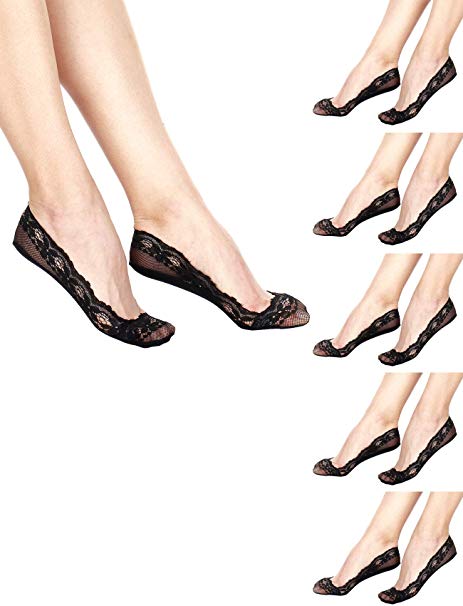 RufNTop Women Floral Lace, No Show Socks, Heel, Toe and Side Silicon Grip, Non Skid Low Cut Liner fake Socks(6 Pairs Set)