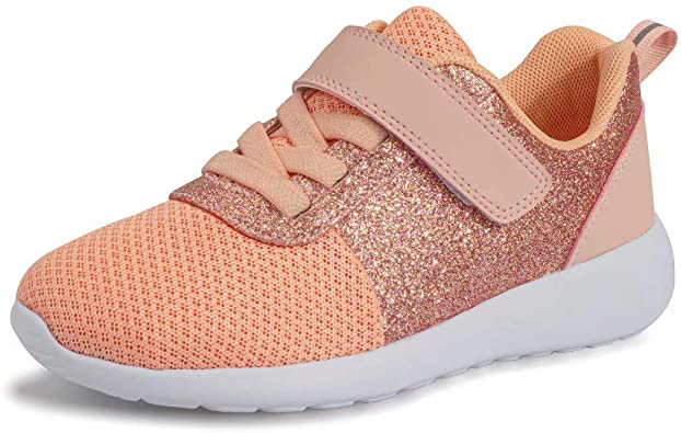 Girls Sneakers Toddlers/Kids Glitter Tennis Shoes Fashion Mesh Breathable Hook and Loop Slip-on Basketball Running Sports Shoes (Toddlers/Little Kids/Big Kids)