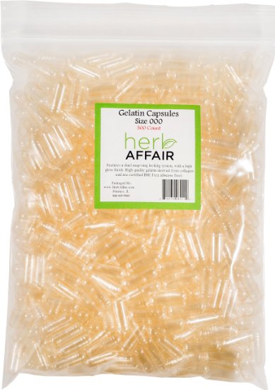 Herb Affair Size 000 Clear Empty Gelatin Capsules - 500 Count