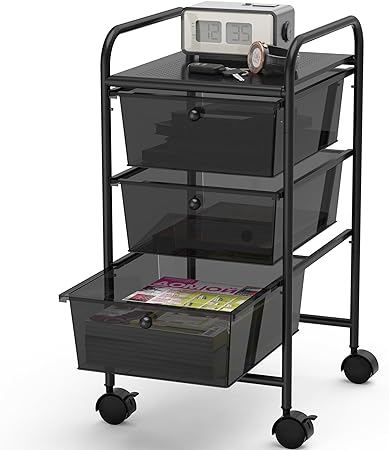 Simple Houseware Utility Cart with 3 Drawers Rolling Storage Art Craft Organizer on Wheels, Black