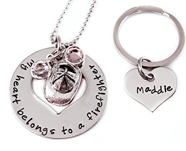 My Heart Belongs To A Firefighter Couple Set - Personalized Hand Stamped Jewelry