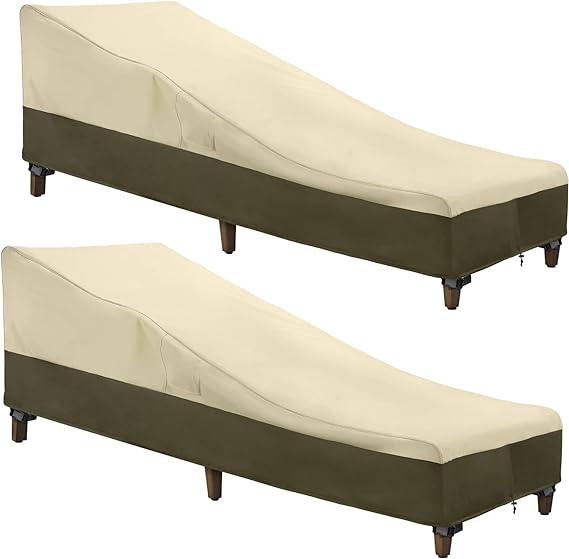 SunPatio Chaise Lounge Cover Outdoor Waterproof, 2 Pack Patio Lounge Chair Cover 600 D Heavy Duty, UV & Rip & Fade Resistant, All Weather Protection, 80W x 32D x 25H inch, Beige & Olive