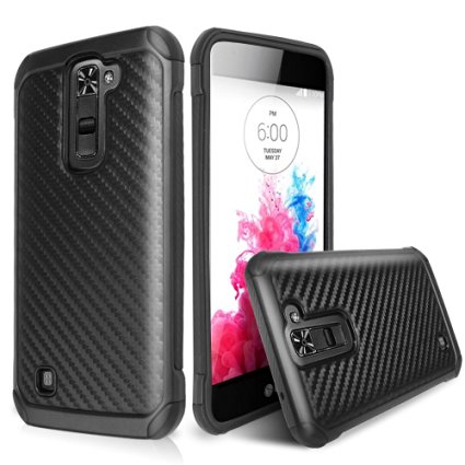 LG K10 Case, LG Premier LTE L62VL L61AL Case, Hybrid Hard Carbon Fiber Shockproof Slim Fit TPU Armor Drop Protection Case Cover For LG K10/LG Premier LTE L62VL L61AL (2016) (Black)
