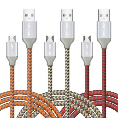 Micro USB Charger, 3 Pack 6ft High Speed Nylon Braided Cable With Aluminum Heads by Boxeroo for Android Smartphones, Tablets, MP3 Players and More