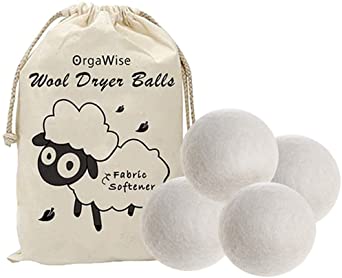 OrgaWise Wool Dryer Balls 4-Pack, Reuseable,Static reducing, 100% Organic New Zealand Wool Tumble Dryer Ball Wool Drying Balls, Natural Fabric Softener.