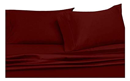 Royal Hotel Solid Burgundy 550-Thread-Count Super-Deep 4pc Queen Bed Sheet Set 100% Combed Cotton, Sateen Solid, Extra Deep Pocket