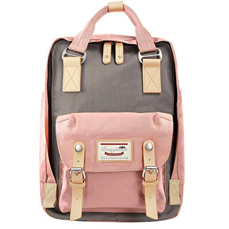 EXCPDT 14'' Waterproof Vintage College Backpack Laptop Backpack Light Weight Travel Backpack Carry on Bag for Women, Student, Fits up to 13.3 inches Laptop (Pink&Gray)