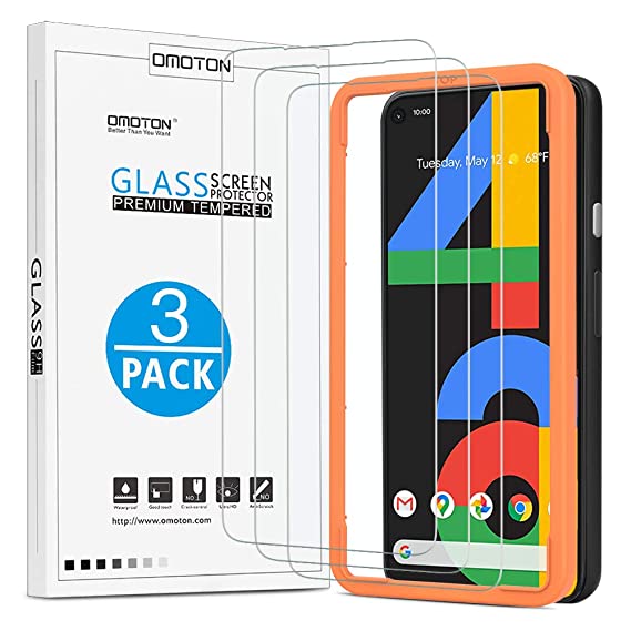 [3 Pack] OMOTON Screen Protector for Google Pixel 4a, Easy-Install/Bubble Free/Tempered Glass Screen Protector for Pixel 4a