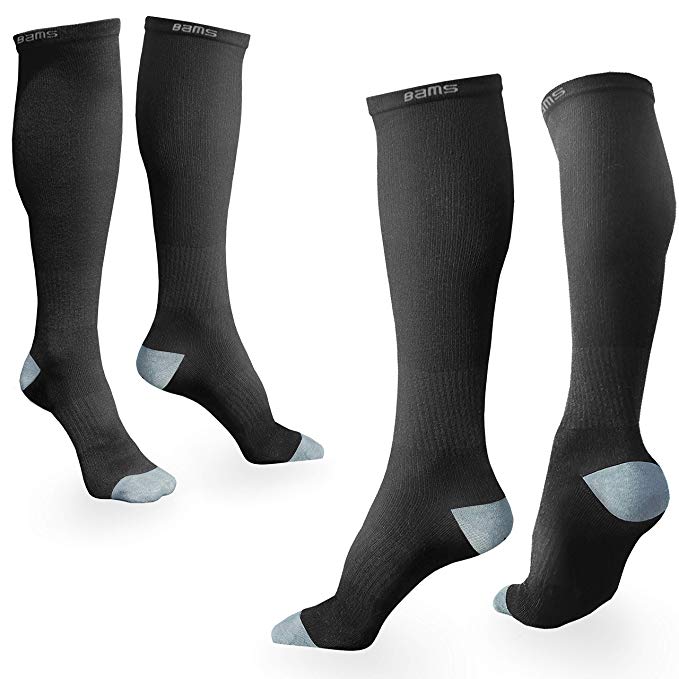 BAMS Compression Socks Women & Men- Premium Bamboo Ultra Soft No-Smell 15-20 mmHg 2 Pair
