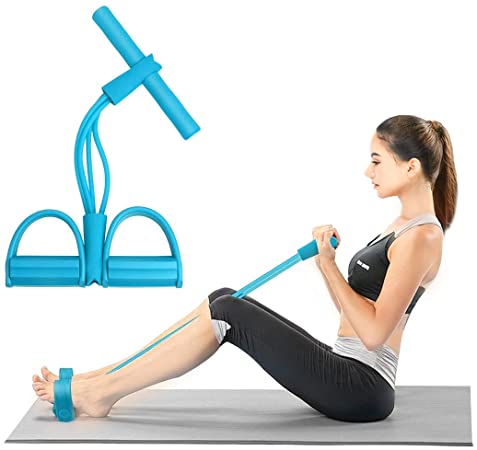 Abdomen Waist Slimming Abdominal Muscle Trainer 4-Tube Yoga Resistance Band Fitness Equipment for Sit-up Bodybuilding Expander Abdomen Workout Arm Legs Stretching Slimming Training Blue