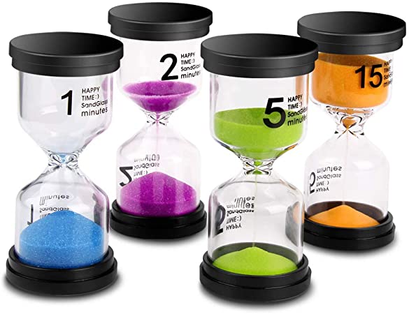 VAGREEZ Sand Timer 4 Colors Hourglass Sand Timer Clock 1Min 2Mins 5Mins 15Mins Toothbrush Timer for Kids Games Classroom Home Office Kitchen Use (Pack of 4) (Blue, Pink, Green，Orange)