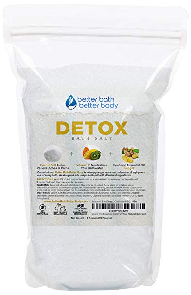 Detox Bath Salt 32oz (2-Lbs) - Epsom Salt Bath Soak With Ginger & Lemon Essential Oil Plus Vitamin C - All Natural No Perfumes No Dyes - Detoxify & Revitalize Your Body & Mind Naturally