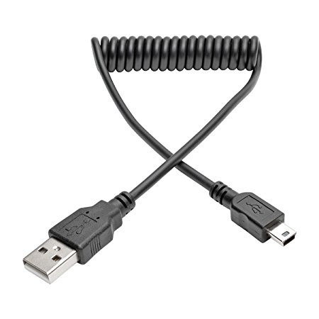 Tripp Lite U030-003-COIL 3' Hi-Speed USB 2.0-USB Mini-B Cable (M/M), Coiled, USB Type-A-Mini-B